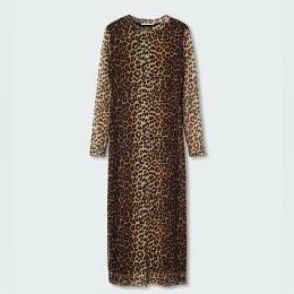 Mango Animal Print Mesh Dress
